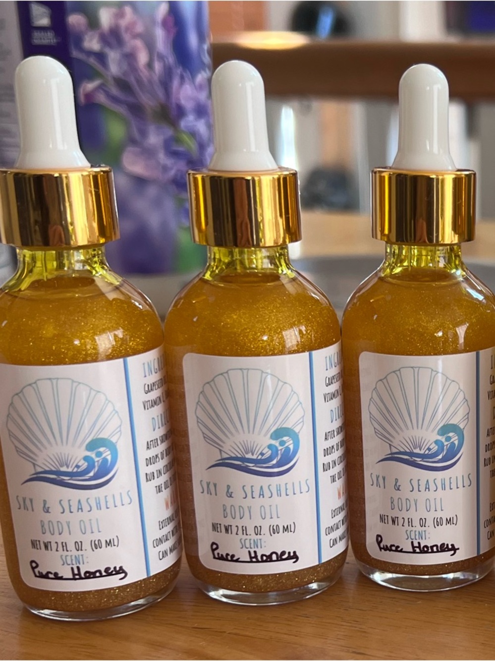 Hand Crafted “Pure Honey” Scented Body Oil by Sky & Seashells Skincare